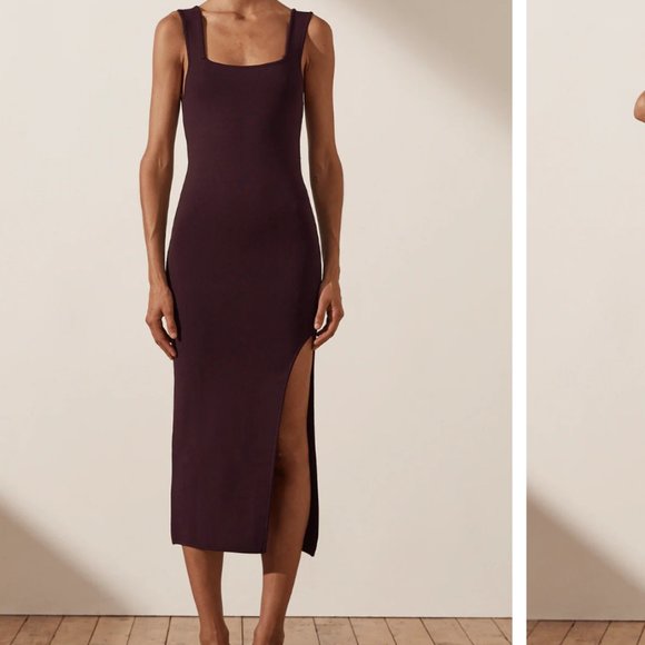 Shona Joy Basic Square Neck Midi Dress Size Medium Cocoa - Picture 5 of 10